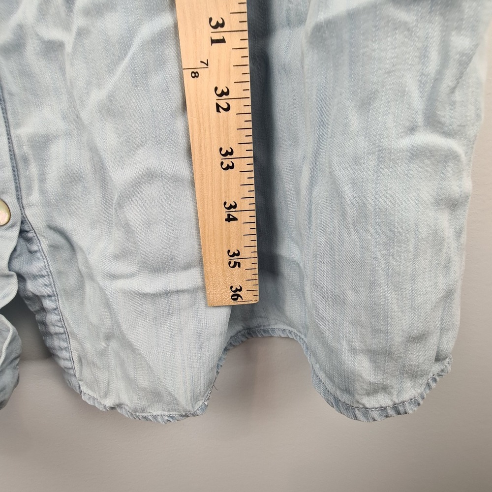 7 For All Mankind Light Blue Chambray Denim Women' Dress Large Boho Adjustable - Picture 4 of 7